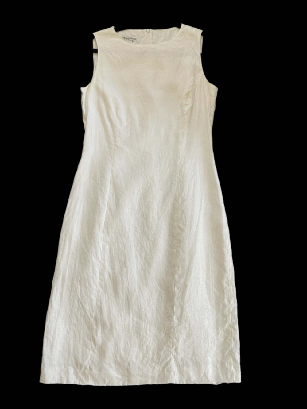 Elegant Giorgio Armani White Sleeveless Lined Pencil Dress Linen Size 6 Back Zip